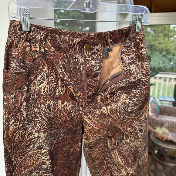 Dana Buchman vintage paisley leaf cotton twill 5 pocket pants brown Size 6P - Picture 8 of 8